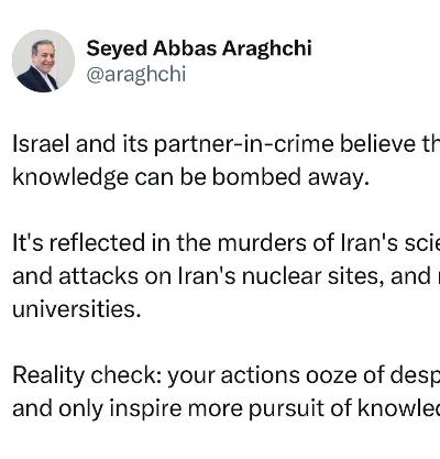 واکنش سید عباس عراقچی وزیر امور خارجه به بمباران دانشگاه‌ها توسط امریکا و رژیم صهیونیستی؛